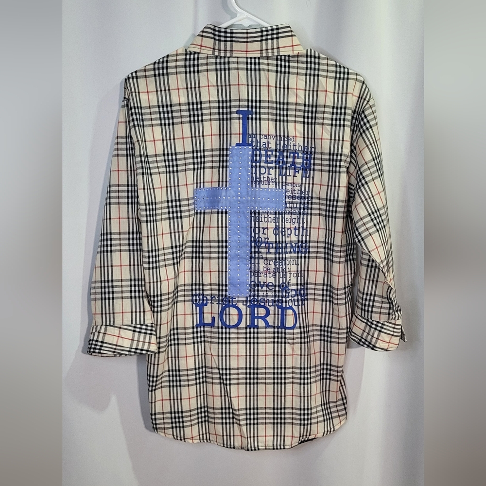 West Advanture Men's NWT Plaid Religious Graphic Button-Up LS Shirt Size Small - Picture 5 of 8